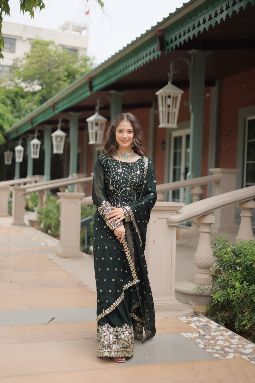 Alluring Rangoli Silk Sequins Thread Worked Top Palazzo Suit - Ethnicwish