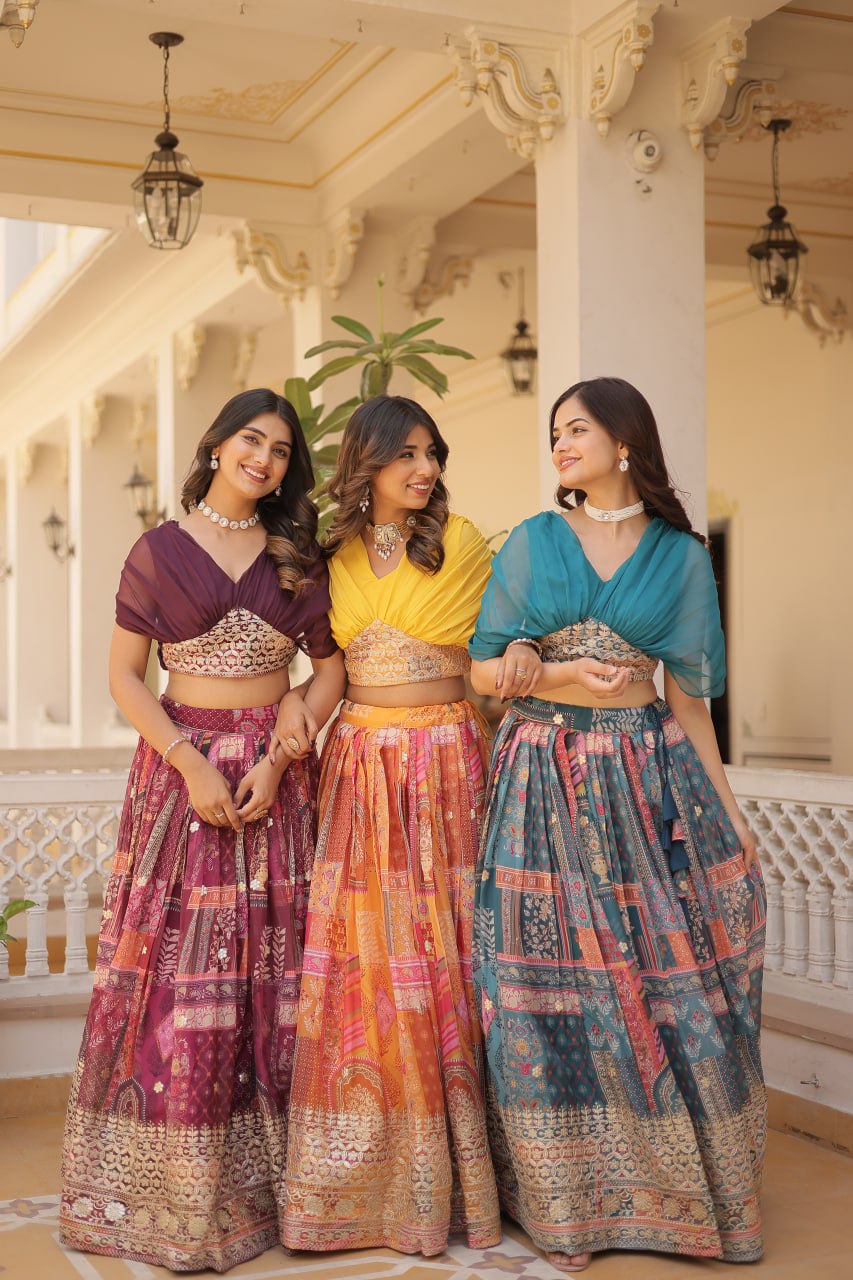 Stylish Russian Silk Floral Designer Lehenga Choli Set - Ethnicwish
