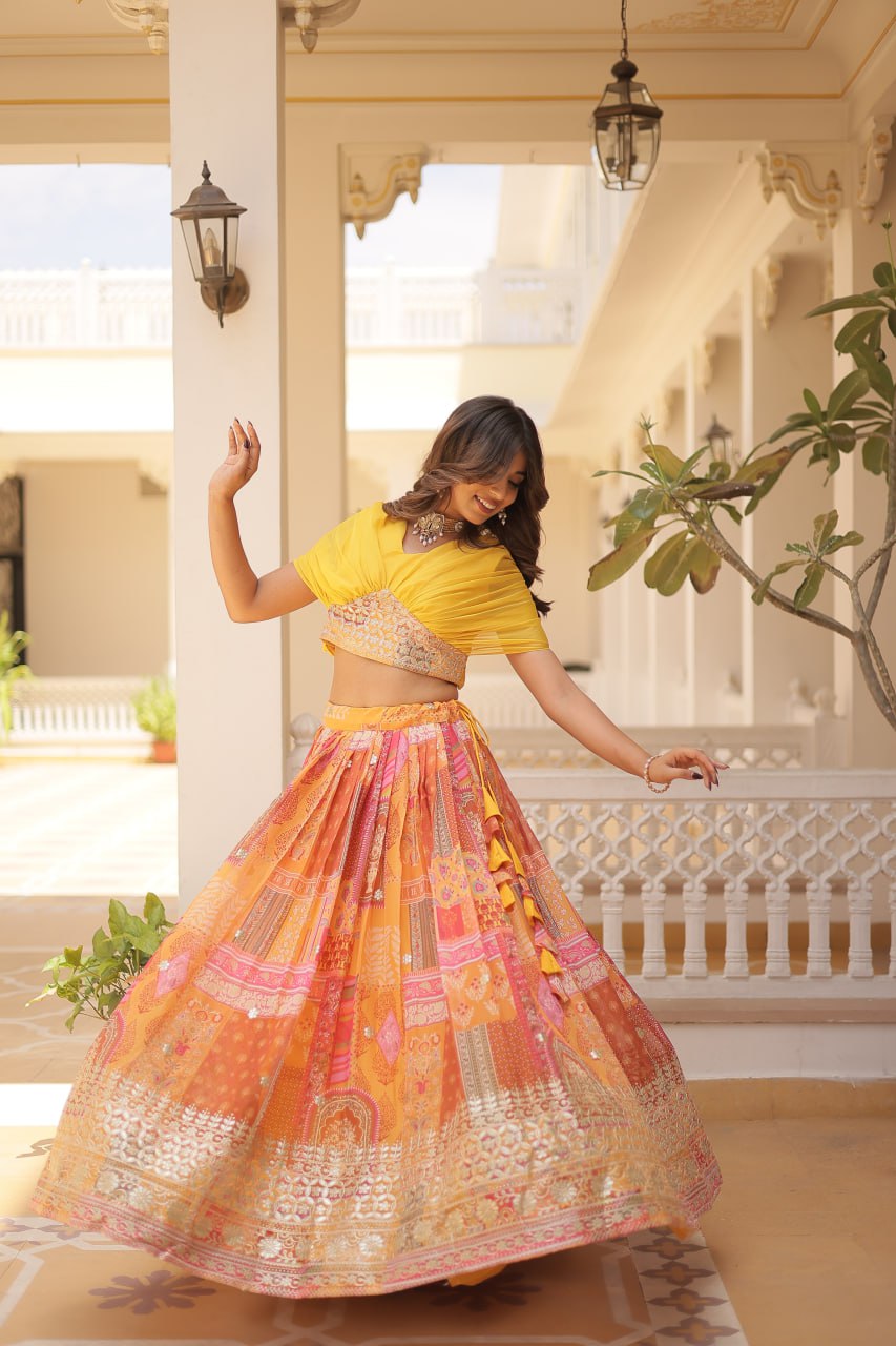 Stylish Russian Silk Floral Designer Lehenga Choli Set - Ethnicwish