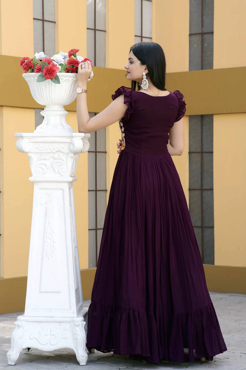 Gentle Faux Georgette Sequins Embroidered Fully Stitched Gown - Ethnicwish