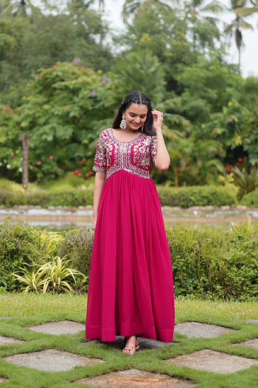 Winsome Faux Georgette Zari Sequins Worked Designer Gown - Ethnicwish