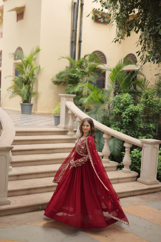 Breathtaking Faux Georgette Sequins Zari Worked Designer Gown - Ethnicwish