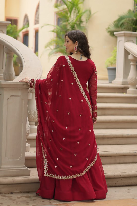 Breathtaking Faux Georgette Sequins Zari Worked Designer Gown - Ethnicwish