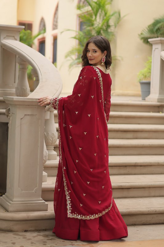 Breathtaking Faux Georgette Sequins Zari Worked Designer Gown - Ethnicwish