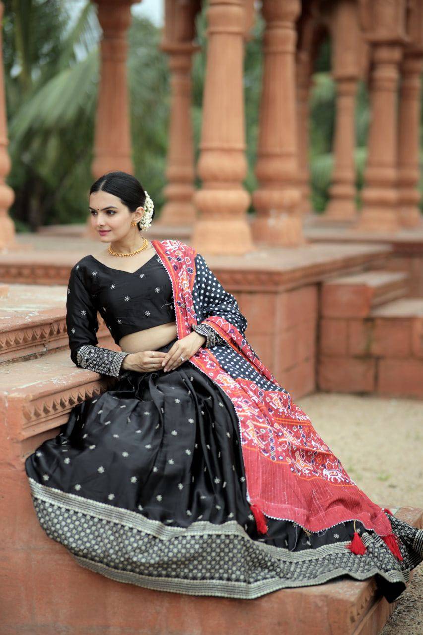 Unique Silk Sequins Embroidered Lehenga Choli Set - Ethnicwish