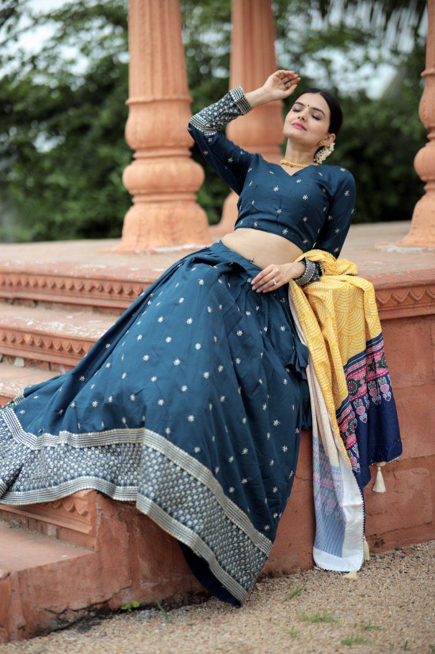 Unique Silk Sequins Embroidered Lehenga Choli Set - Ethnicwish