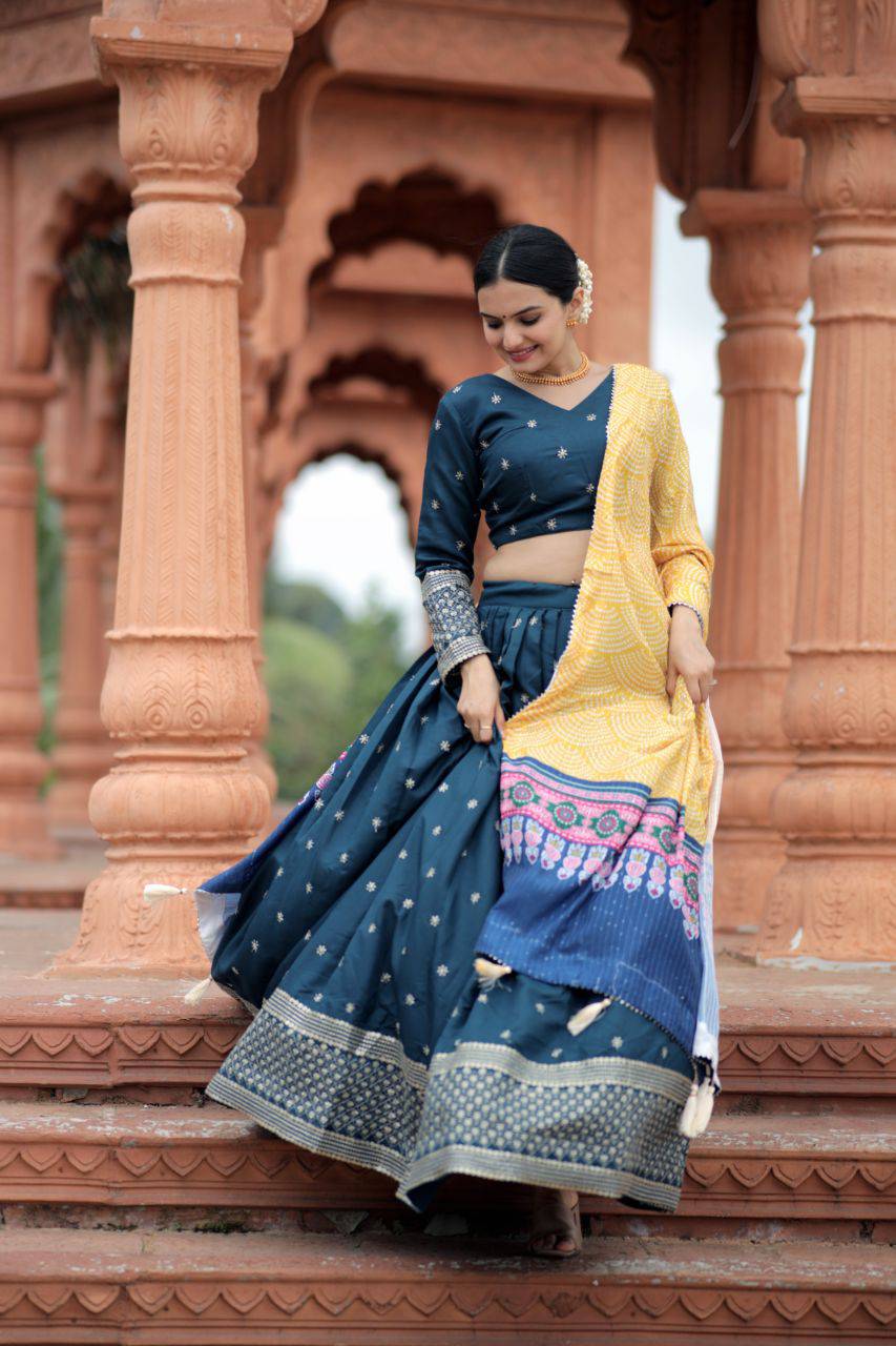Unique Silk Sequins Embroidered Lehenga Choli Set - Ethnicwish