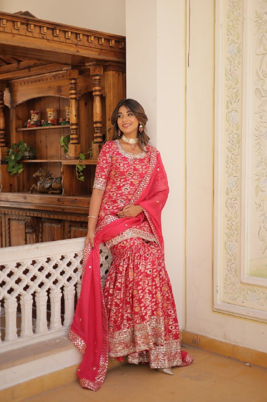 Magnificent Viscous Jacquard Designer Top Sharara Suit - Ethnicwish