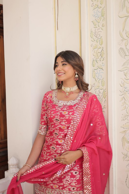 Magnificent Viscous Jacquard Designer Top Sharara Suit - Ethnicwish