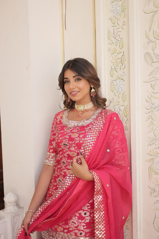 Magnificent Viscous Jacquard Designer Top Sharara Suit - Ethnicwish