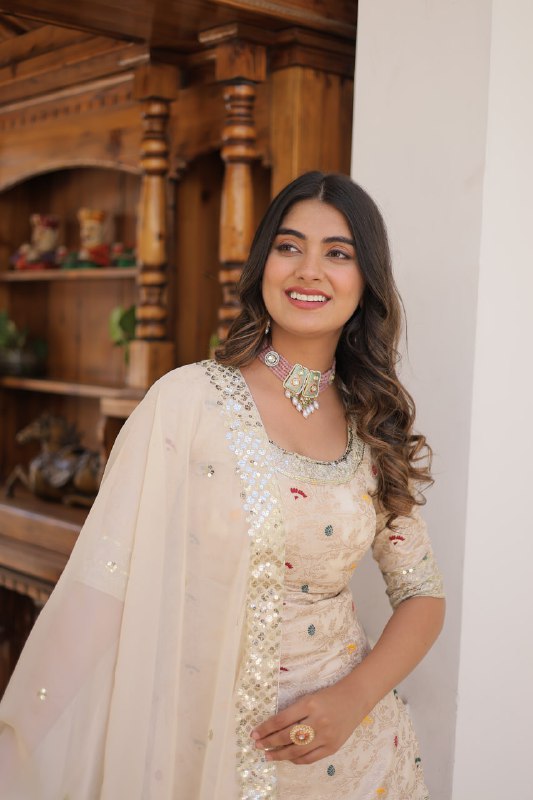 Magnificent Viscous Jacquard Designer Top Sharara Suit - Ethnicwish