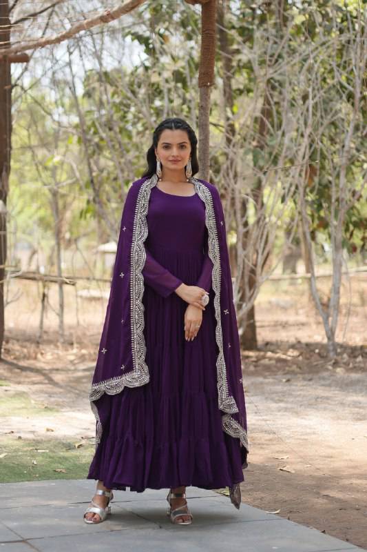 Delightful Faux Georgette 15 Meter Flared Fully Stitched Ruffle Gown - Ethnicwish