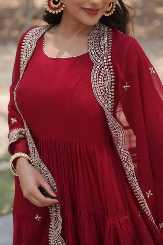 Delightful Faux Georgette 15 Meter Flared Fully Stitched Ruffle Gown - Ethnicwish