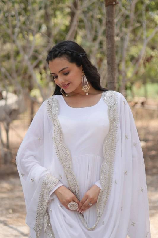 Delightful Faux Georgette 15 Meter Flared Fully Stitched Ruffle Gown - Ethnicwish