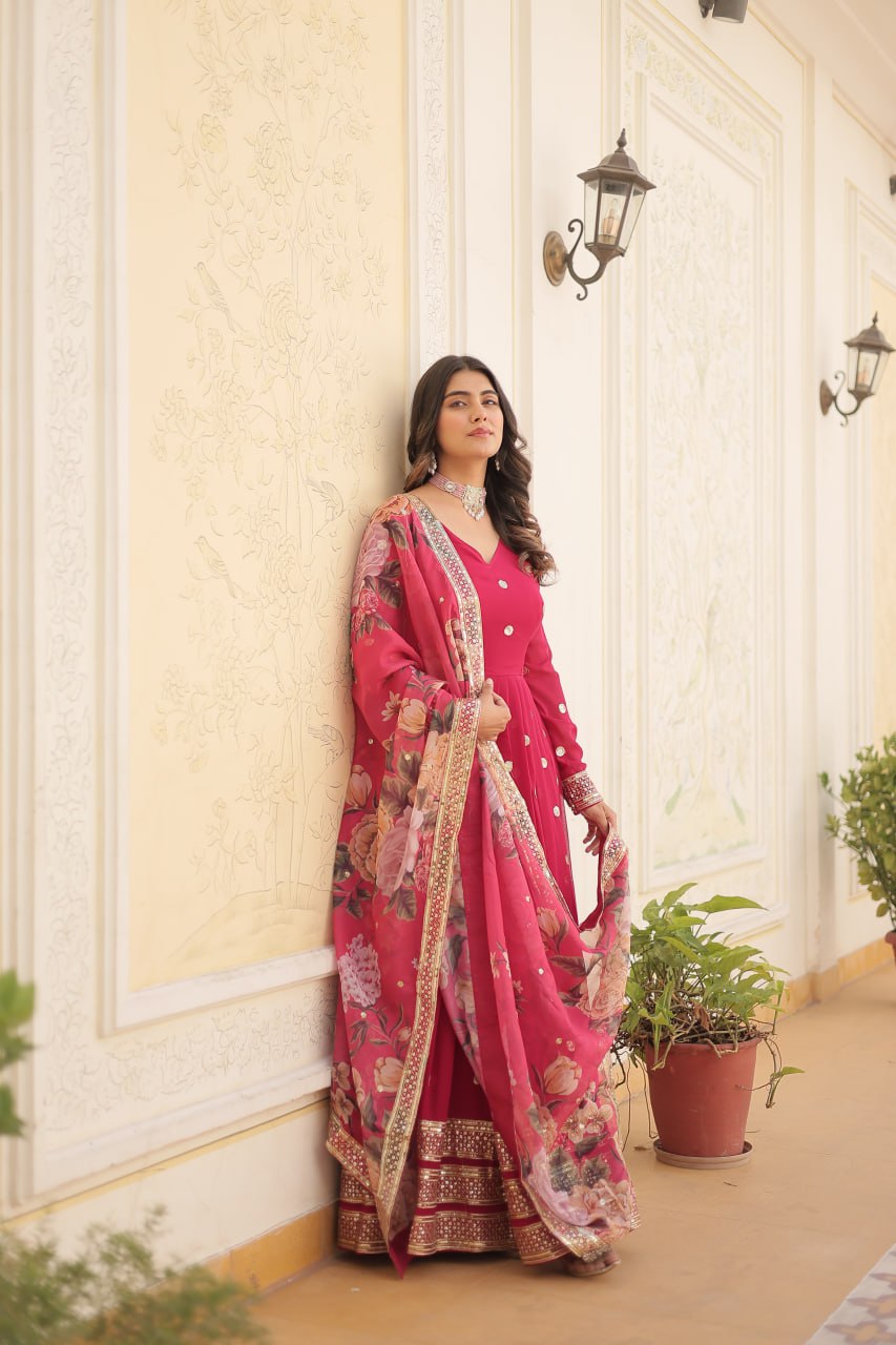 Entrancing Faux Georgette Zari Sequins Worked Designer Gown - Ethnicwish