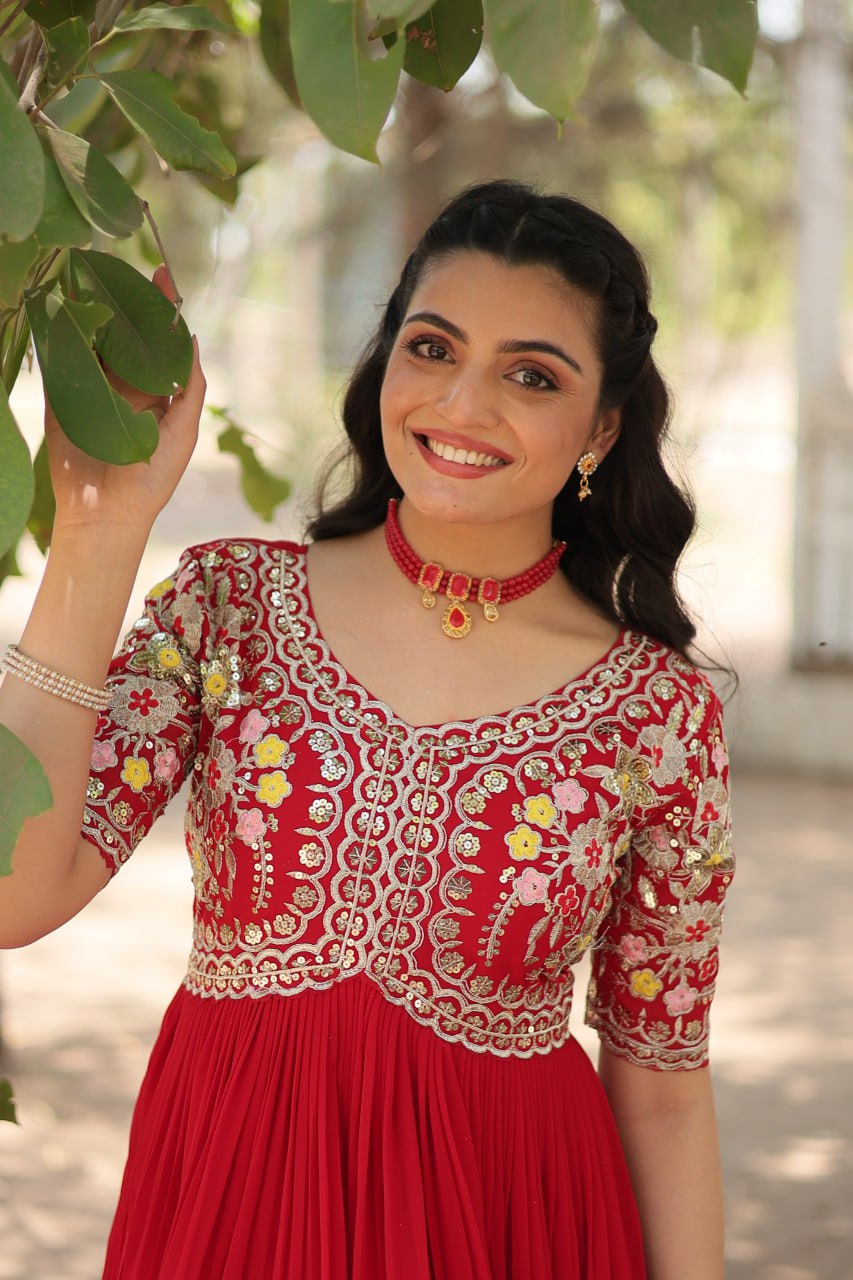 Shimmering Faux Georgette Fully Stitched Designer Gown - Ethnicwish