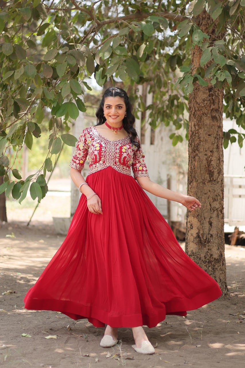 Shimmering Faux Georgette Fully Stitched Designer Gown - Ethnicwish