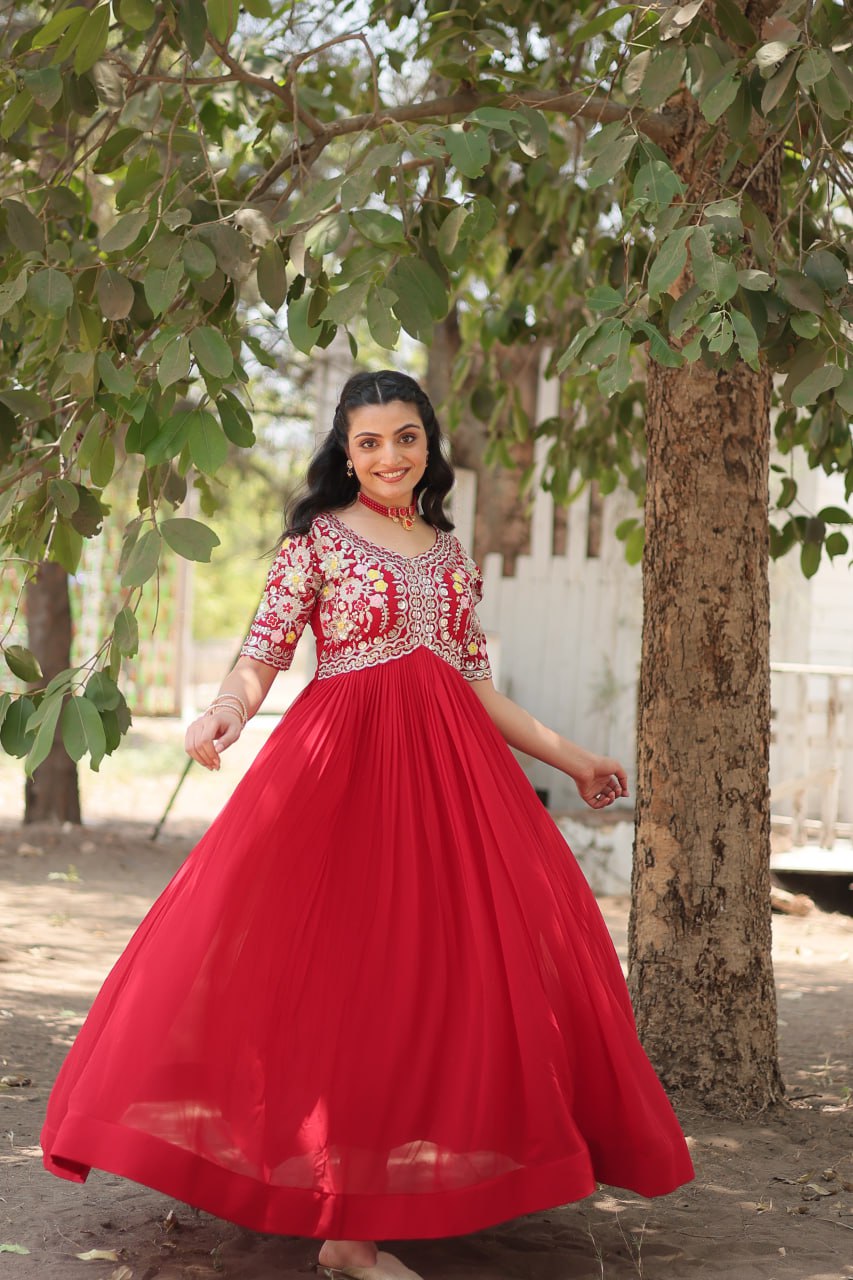 Shimmering Faux Georgette Fully Stitched Designer Gown - Ethnicwish