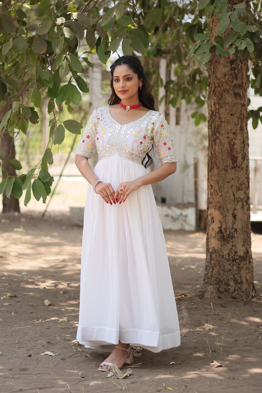 Shimmering Faux Georgette Fully Stitched Designer Gown - Ethnicwish