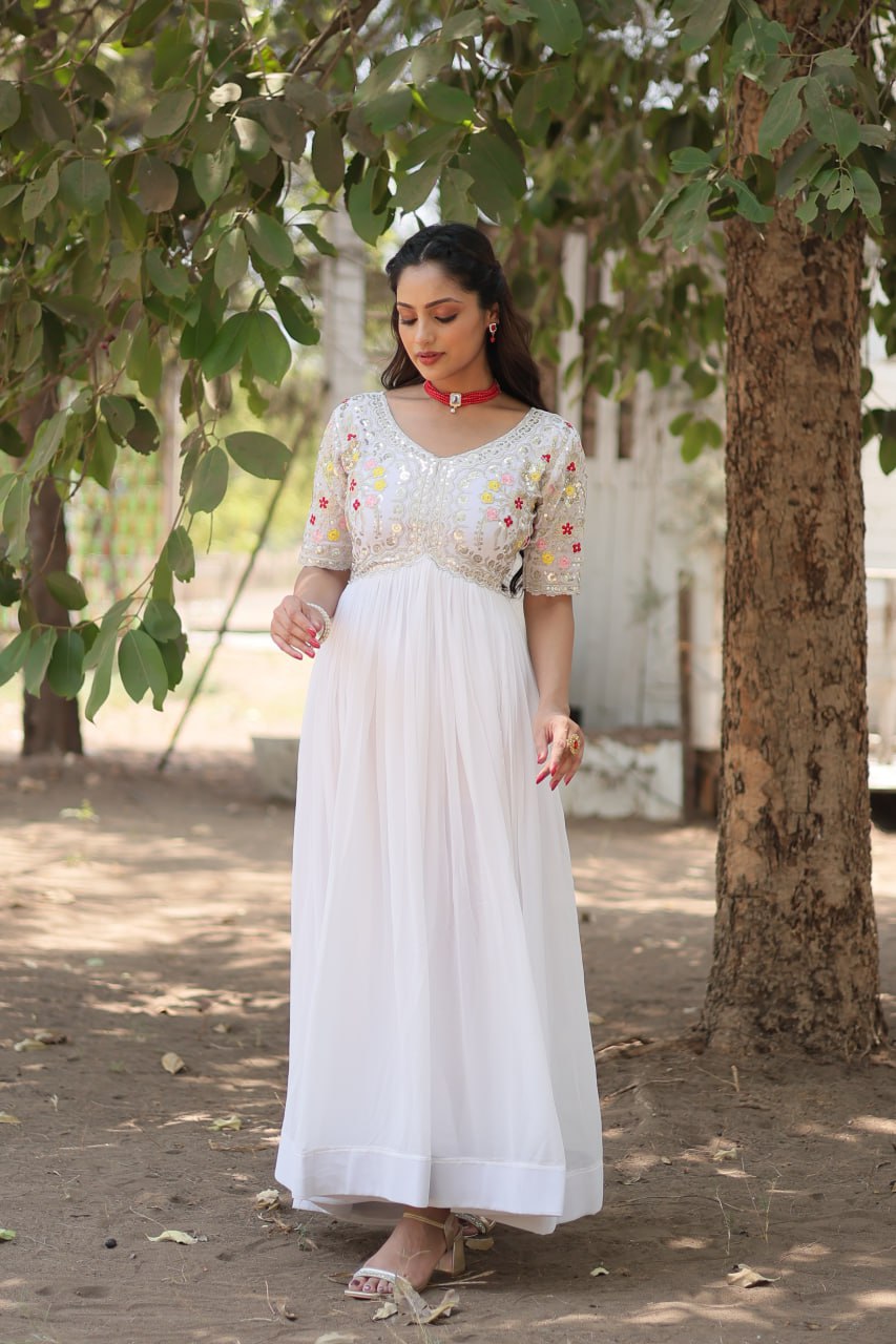 Shimmering Faux Georgette Fully Stitched Designer Gown - Ethnicwish
