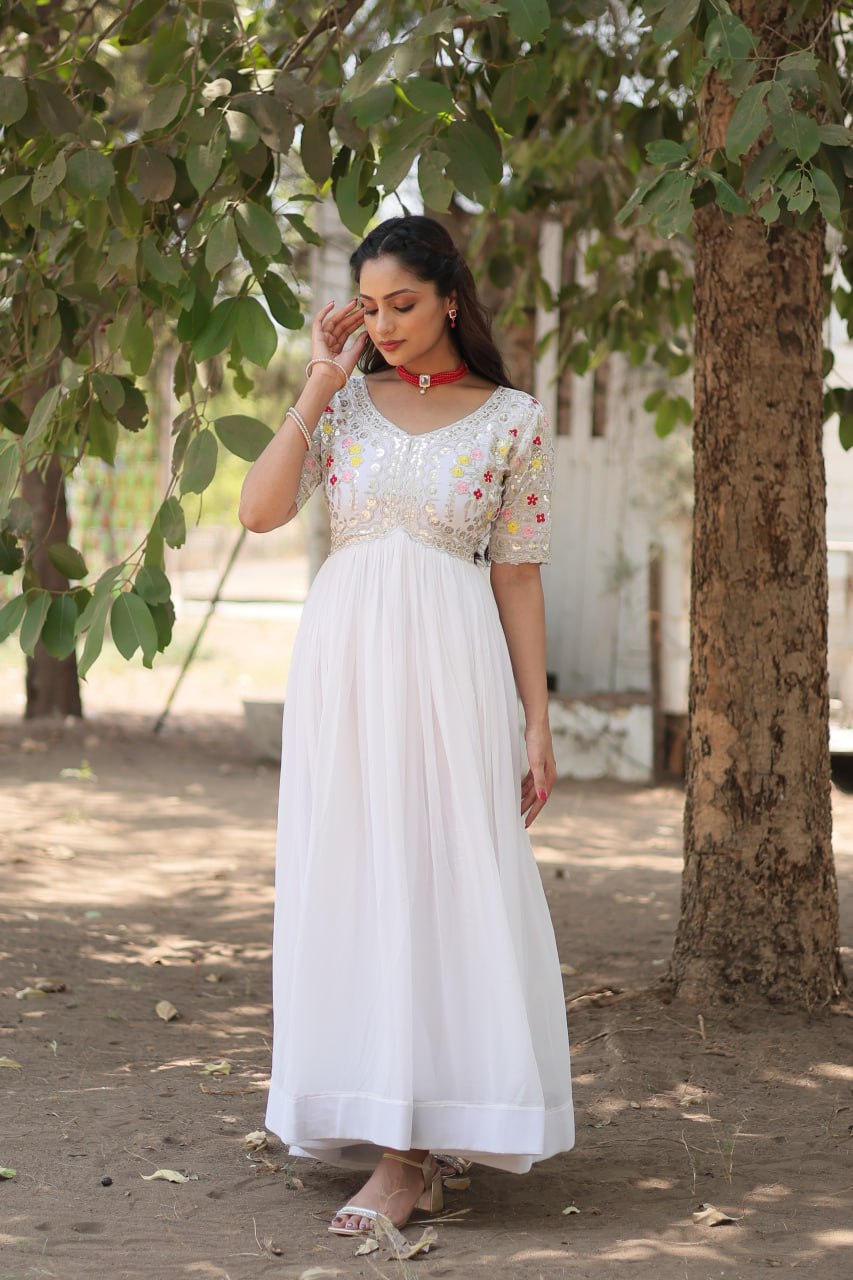 Shimmering Faux Georgette Fully Stitched Designer Gown - Ethnicwish