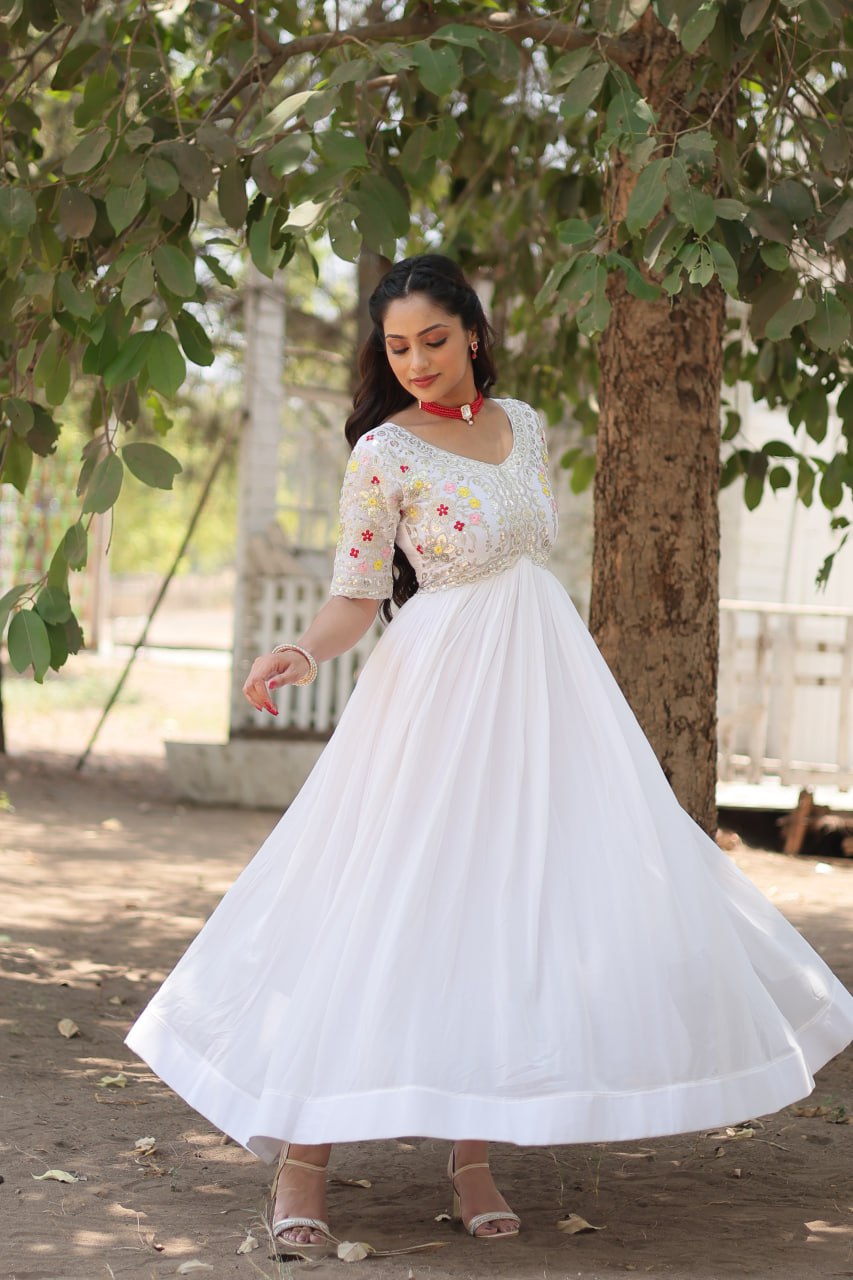 Shimmering Faux Georgette Fully Stitched Designer Gown - Ethnicwish