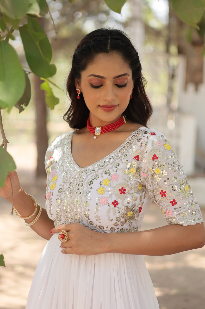 Shimmering Faux Georgette Fully Stitched Designer Gown - Ethnicwish