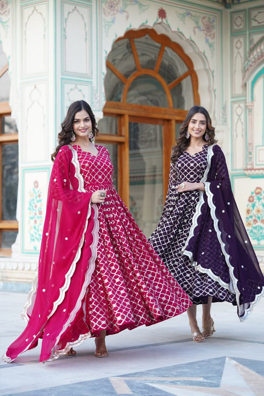 Radiant Faux Georgette Sequins Worked Festive Wear Gown - Ethnicwish