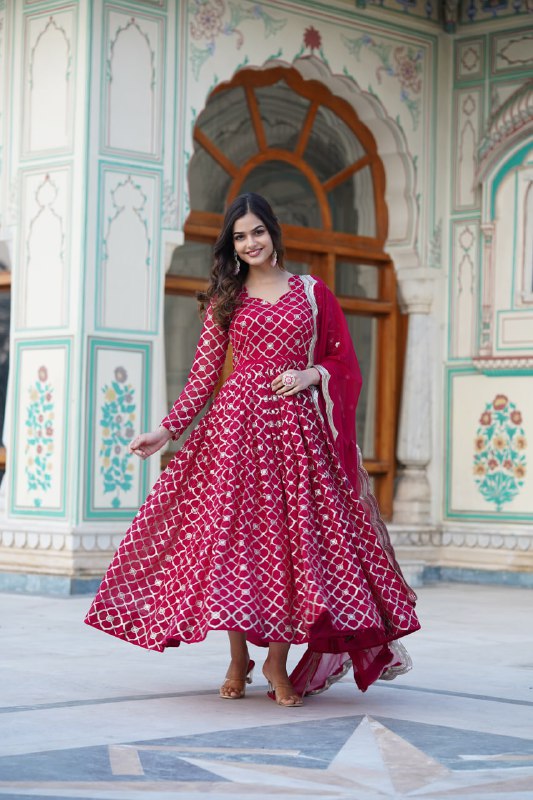 Radiant Faux Georgette Sequins Worked Festive Wear Gown - Ethnicwish