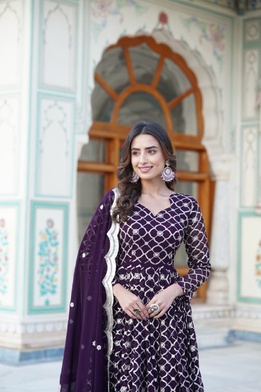 Radiant Faux Georgette Sequins Worked Festive Wear Gown - Ethnicwish