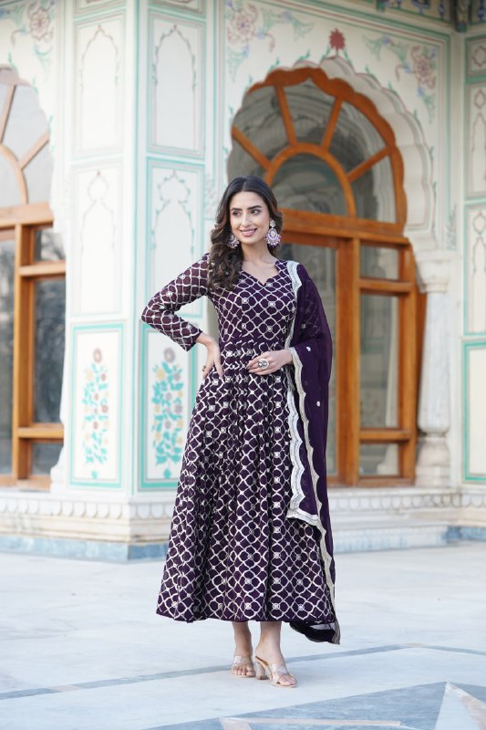 Radiant Faux Georgette Sequins Worked Festive Wear Gown - Ethnicwish