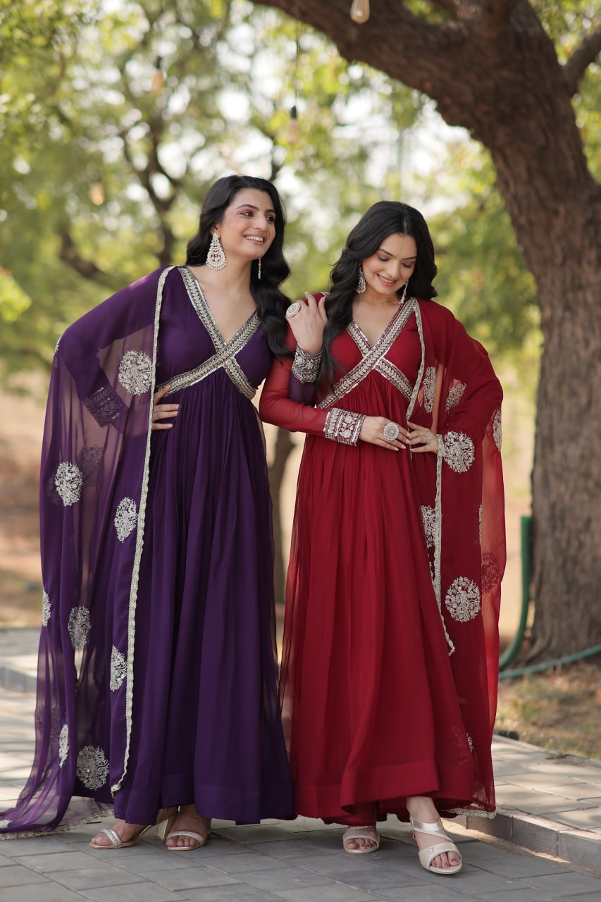 Charming Alia Cut Faux Georgette Festive Wear Designer Gown - Ethnicwish