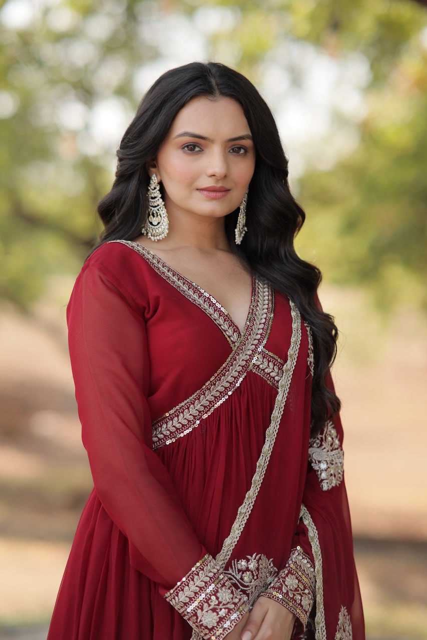 Charming Alia Cut Faux Georgette Festive Wear Designer Gown - Ethnicwish