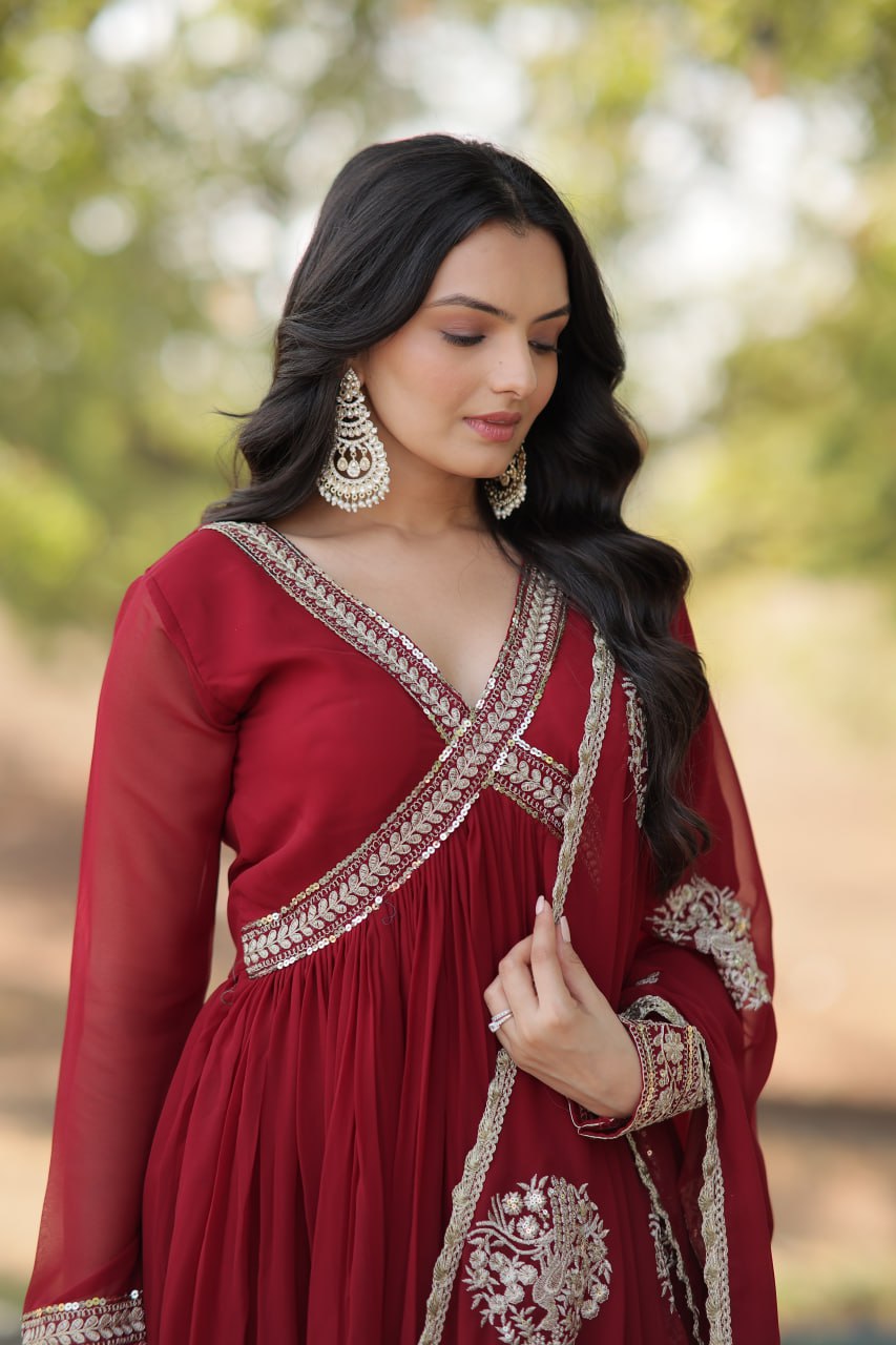 Charming Alia Cut Faux Georgette Festive Wear Designer Gown - Ethnicwish
