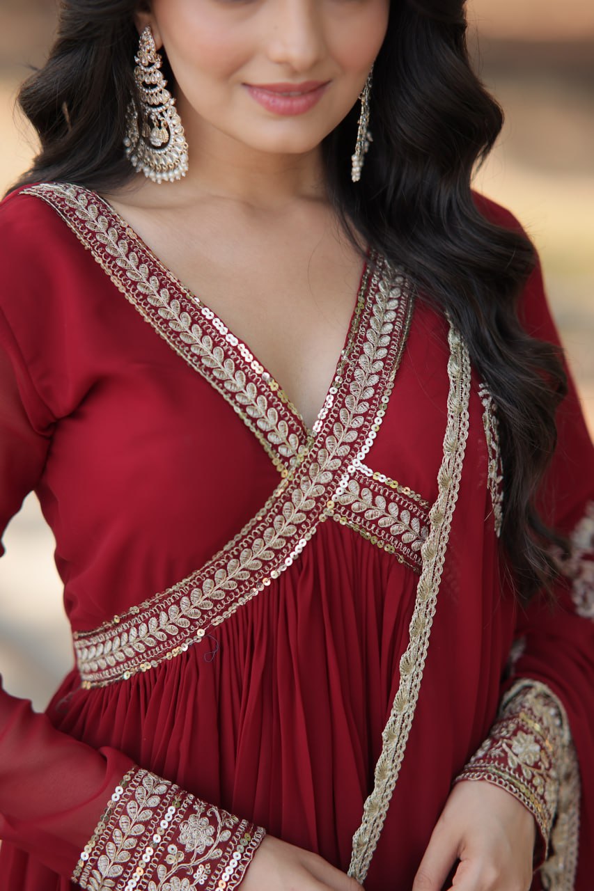 Charming Alia Cut Faux Georgette Festive Wear Designer Gown - Ethnicwish