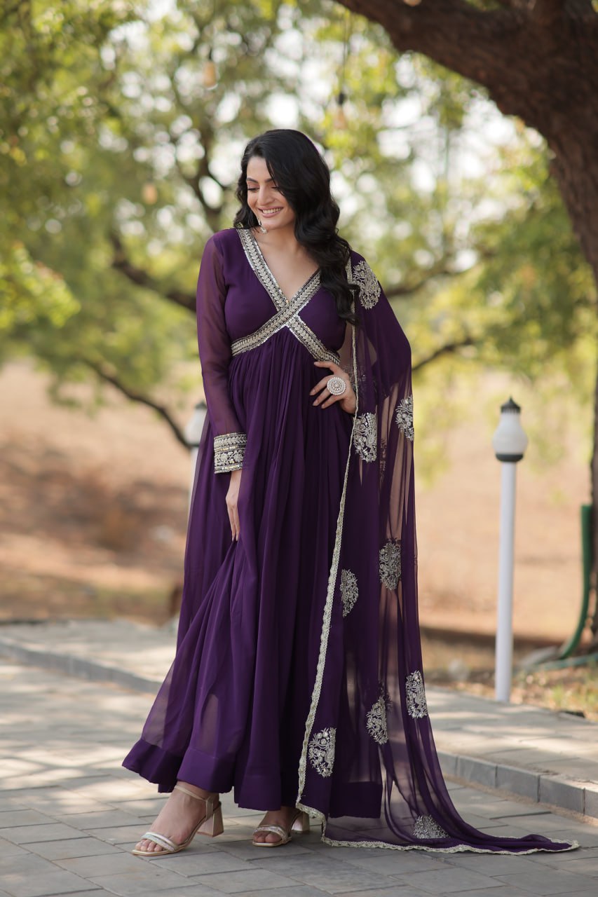 Charming Alia Cut Faux Georgette Festive Wear Designer Gown - Ethnicwish