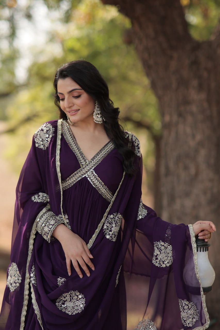 Charming Alia Cut Faux Georgette Festive Wear Designer Gown - Ethnicwish