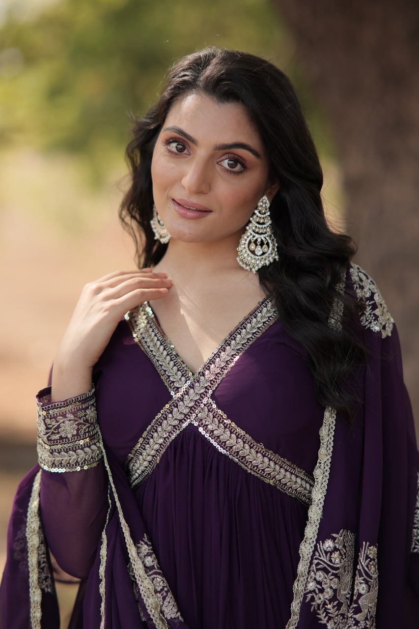 Charming Alia Cut Faux Georgette Festive Wear Designer Gown - Ethnicwish