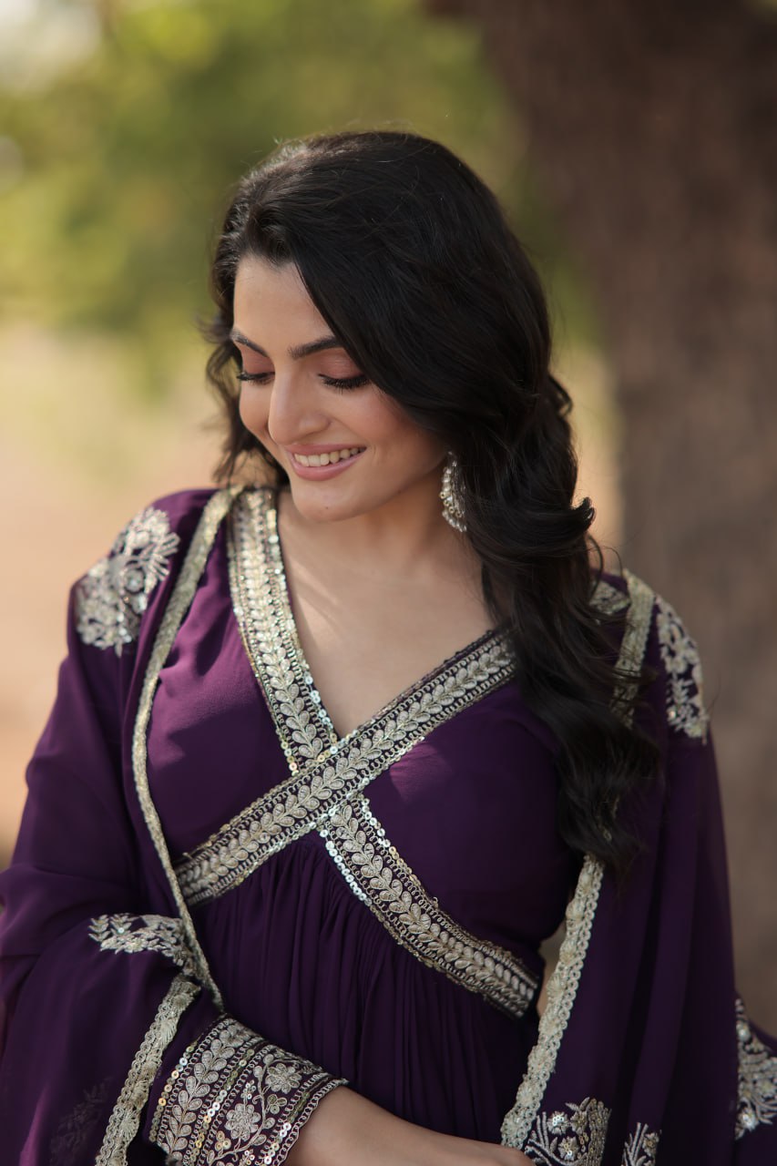Charming Alia Cut Faux Georgette Festive Wear Designer Gown - Ethnicwish