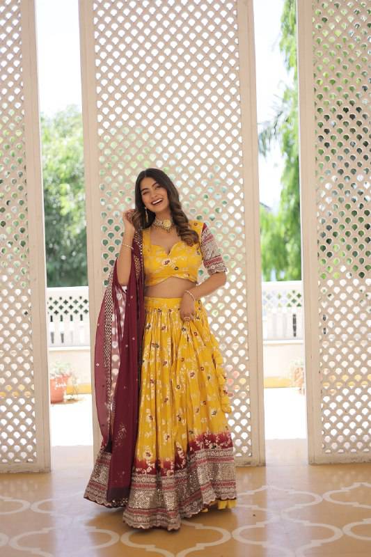 Resplendent Viscous Jacquard Sequins Embroidered Wedding Wear Lehenga Choli - Ethnicwish