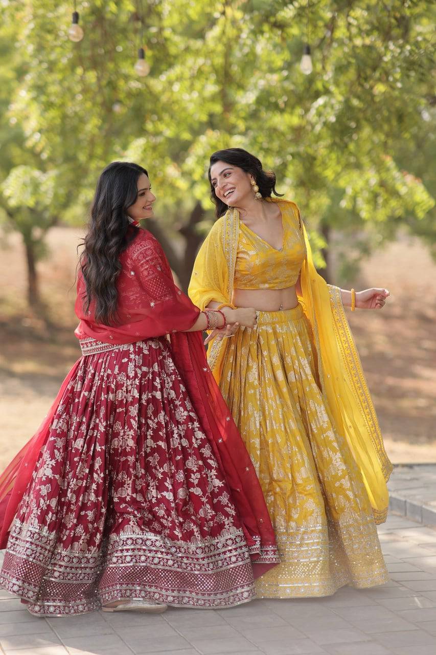 Fascinating Pure Viscous Jacquard Sequins Embroidered Lehenga Choli - Ethnicwish