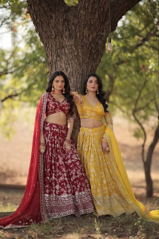 Fascinating Pure Viscous Jacquard Sequins Embroidered Lehenga Choli - Ethnicwish