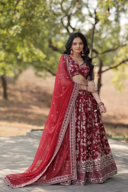 Fascinating Pure Viscous Jacquard Sequins Embroidered Lehenga Choli - Ethnicwish