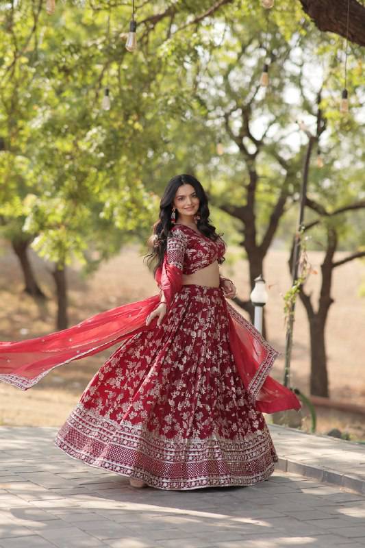Fascinating Pure Viscous Jacquard Sequins Embroidered Lehenga Choli - Ethnicwish