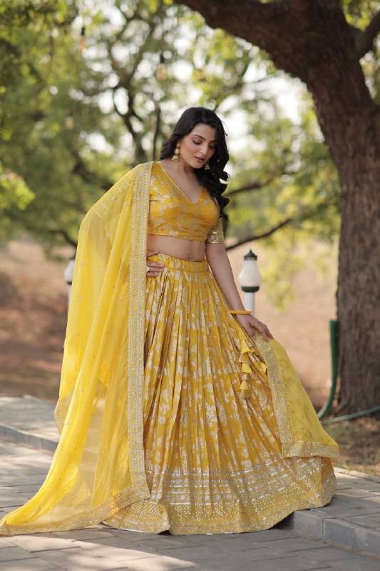 Fascinating Pure Viscous Jacquard Sequins Embroidered Lehenga Choli - Ethnicwish