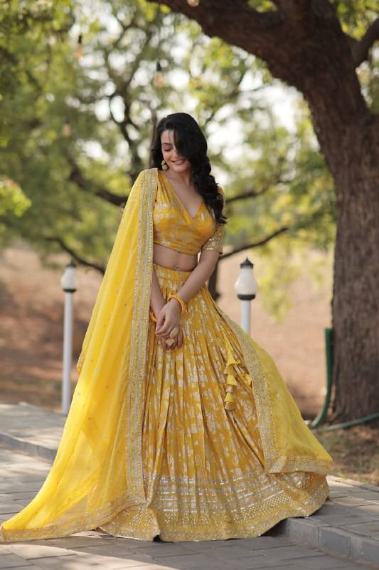 Fascinating Pure Viscous Jacquard Sequins Embroidered Lehenga Choli - Ethnicwish