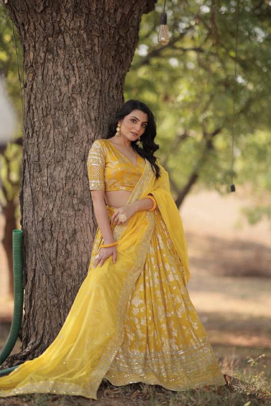 Fascinating Pure Viscous Jacquard Sequins Embroidered Lehenga Choli - Ethnicwish