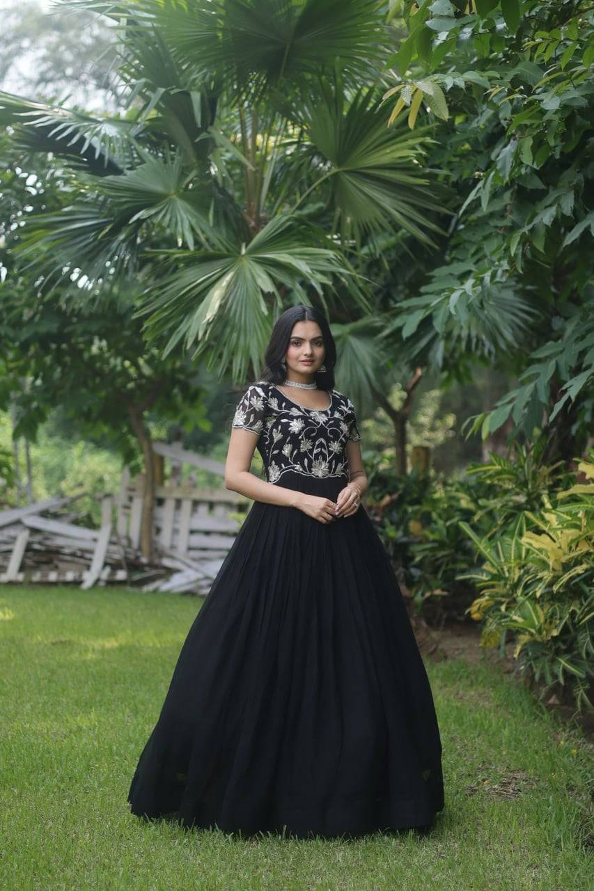 Enticing Faux Georgette Coded Sequins Embroidered Gown - Ethnicwish