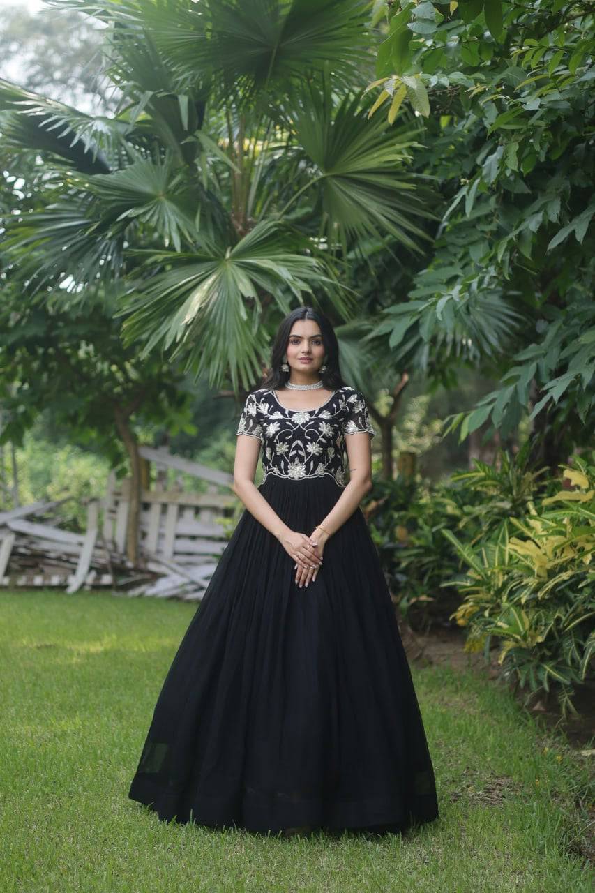 Enticing Faux Georgette Coded Sequins Embroidered Gown - Ethnicwish