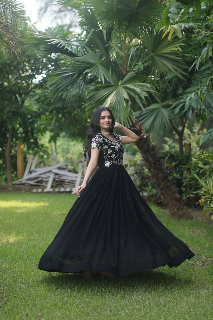 Enticing Faux Georgette Coded Sequins Embroidered Gown - Ethnicwish